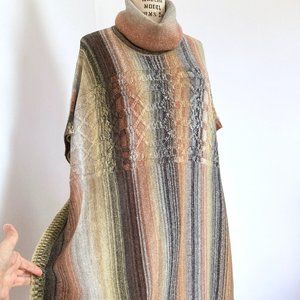 Baciano by Bacci sweater knit turtleneck poncho caftan brown peach yellow Sz M
